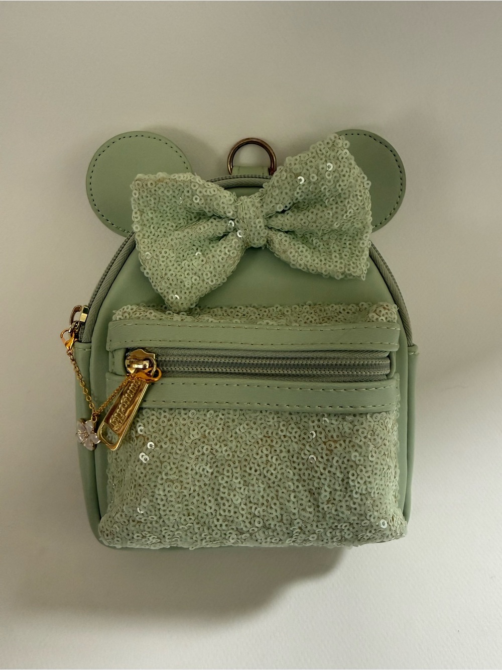 Loungefly Mint Green Sequin Bow Mouse Ear Mini Backpack Beltbag